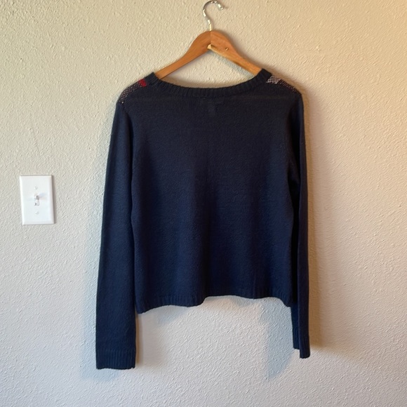 Dark Blue Plaid Design Crew Neck Sweater - Picture 2 of 4
